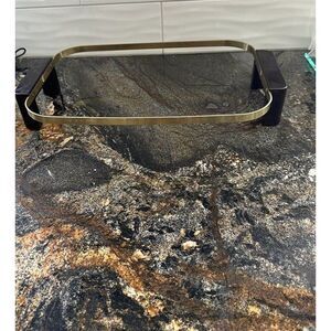 Vintage Pyrex Designs Party Server Oblong Casserole Dish Brass Accent Cradle MCM